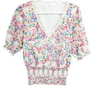 BTFL-life women's smocked embroidered floral top size s/m